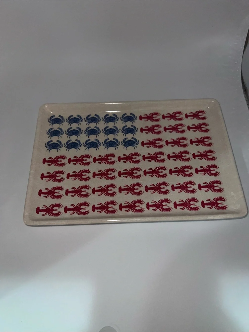 Patriotic Lobster & Crab Ceramic Serving Tray - Red and Blue